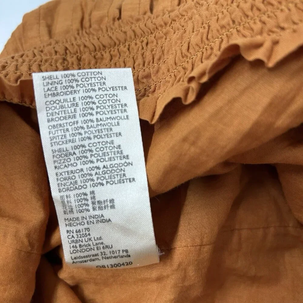 Anthropologie Smocked‎ Waist Skirt Womens Size Large Pumpkin Orange Embroidered